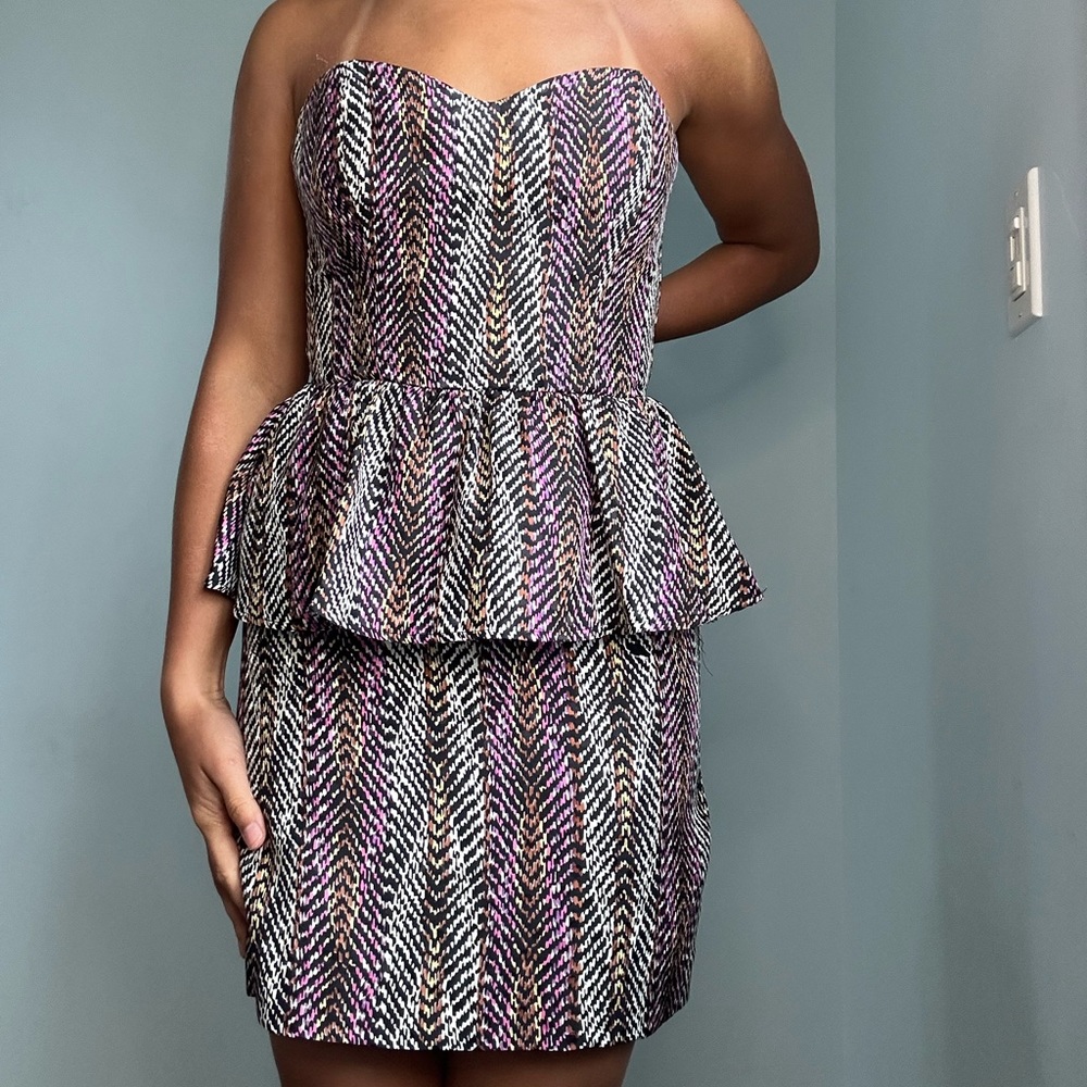 Corey Lynn Calter strapless peplum silk mini dress